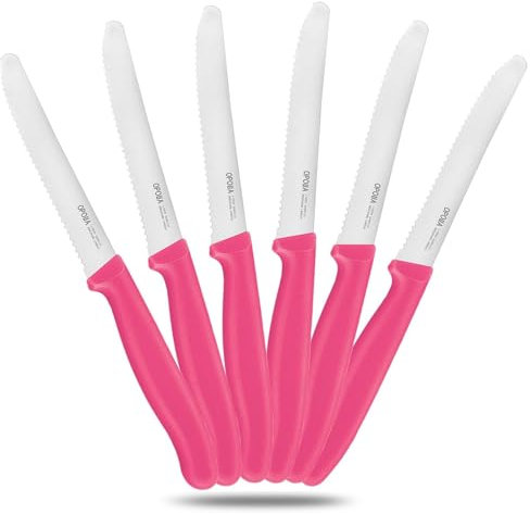 OPOLIA 6 Stück Pink Frühstücksmesser,kann als Tafelmesser、Brötchenmesser、Tomatenmesser, Hochwertiger Rostfreier Stahl Messerset,Messer Wellenschlif,Spülmaschinenfest