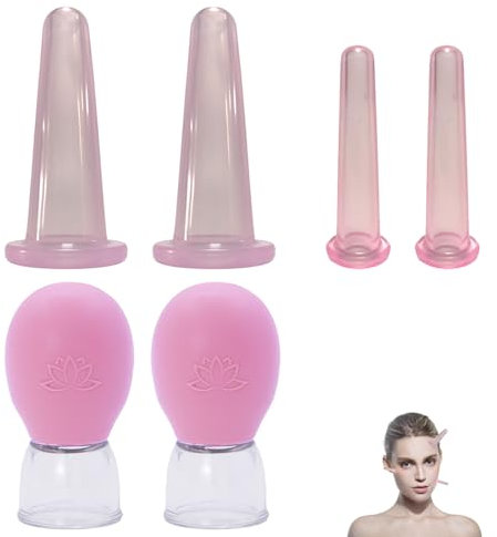 Lot de 6 ventouses en silicone pour le visage, pour le visage, pour massage du visage, massage de la cellulite, outils de massage (rose)