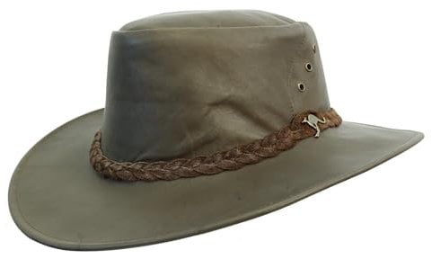 Outbacker Australischer Traveller Hut aus Känguruleder, Kofferhut, Größe S und XXL Farbe braun, Größe S I 54-55 cm