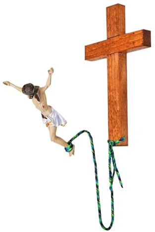 Hogvinnatil Kruzifix Jesus Christus Kreuz Statue Figur Bungee Jumping Jesus Religious Decoration Kruzifix Wandkreuz ReligiöSe Heimdekoration Wohnzimmer-Wanddekoration