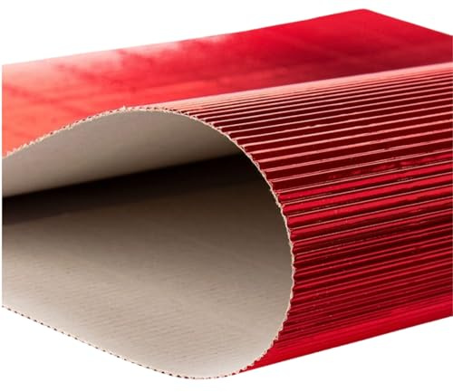 ODETOJOY Metallisch Perlmuttige Wellpappe-Blätter 25x35 cm | 10er-Pack Glitzerndes Kunstpapier für 3D-Handarbeit & Schulprojekte | Reißfest & Acidfrei (Rot)