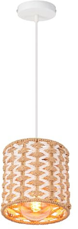 LIGKIN Suspension Luminaire Rotin Vintage Lustre Boho Abat-jour E27 Lampe Suspendue Rétro Corde Bicolore Design pour Chambre Salon Cuisine
