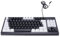 Lazmin112 87 Keys Mechanical Gaming Keyboard Wired with a Hidden Bracket, RGB Backlit, 12 Multimedia Hotkeys, Anti-Ghosting, for PC Laptops (White Black Color Block)