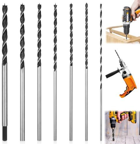 Foret Bois Long Set, 300 mm Forets Extra Longs, Ø 4, 5, 6, 7, 8, 10, 12mm, Trois Conseils Meche Bois pour la Décoration de Bâtiments, le Bricolage et le Modélisme