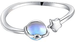 CWZZWS Moonstone Planet Star Ring 925 Sterling Silber für Frauen Himmlisch Saturn Verstellbar Open Wrap Finger Ringe Komfort Pass Süßes Geburtstag Weihnachten Schmuck Geschenk für Tochter Schwester