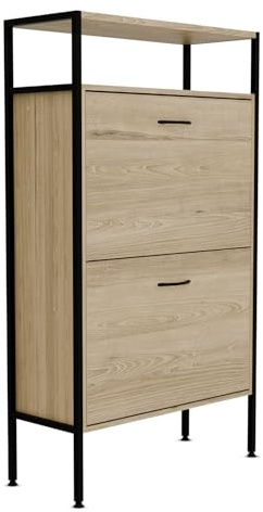 BELOFAY Shoes Storage Cabinet with Steel Frame | 2-Drawer Wooden Floorstanding Shoe Cabinet Storage Hallway For Modern Homes, Entryways and Living Rooms.