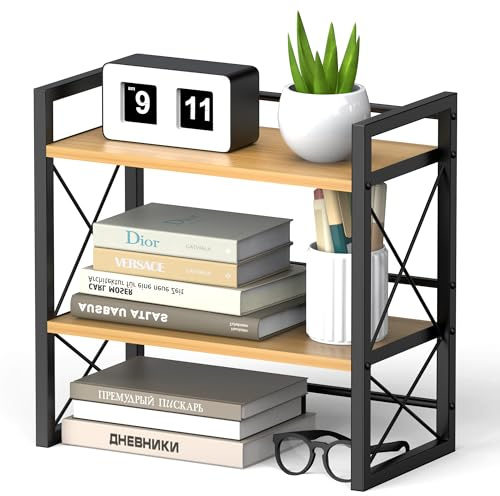 Alyoen Desk Shelf Organizer, Wood Desktop Bookshelf Supplies Storage Rack, Shelf for Living Room, Bedroom, Kitchen and Office