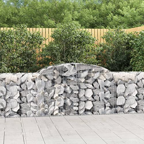 HaoChrymec Gabionen mit Hochbogen aus verzinktem Eisen, 25 STK. 300x50x80/100 cm, Stabil und Dekorativ für Garten, Gabionenzaun, Gabionengitter, Gabione mit Hochbogen, Silber
