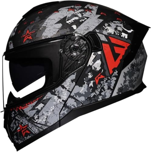 Caimcie Klapphelm, Integrierter Motorradhelm, Motocrosshelm für Erwachsene, DOT/ECE-Zertifiziert mit Doppelvisier, Roller, Moped, Integralhelm für Damen und Herren G,XXL=62-63cm