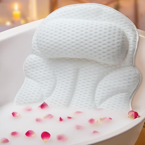Bath Pillow, Bath Pillows for Tub with Gift Box Laundry Bag Included, 4D Mesh Bathtub Pillows for Head & Neck Support, Winged Sides & Spine-Line Design, Luxury Bath Accessories & Spa Gifts for Women
