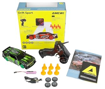 Amewi Ferngesteuertes Drift Sport Muscle Car mit Unterbodenbeleuchtung 4WD 1:24 RTR grün Kinder ab 6 Jahre