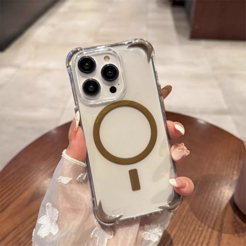 PYYLTTP Candy Contrasting Airbag Phone Case Suitable for iPhone 16 15 14 13 12 11 Promax Plus Magnetic Anti Drop Protective Cover(for iPhone 13/Gold)