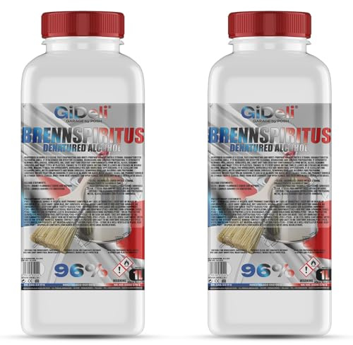 GiDeli Brennspiritus Farblos 2 x 1L - Vielseitiger Alkohol für Haushalt, Werkstatt & Garten - zum Reinigen, Entfetten & Anzünden - Rückstandsfrei & Ergiebig