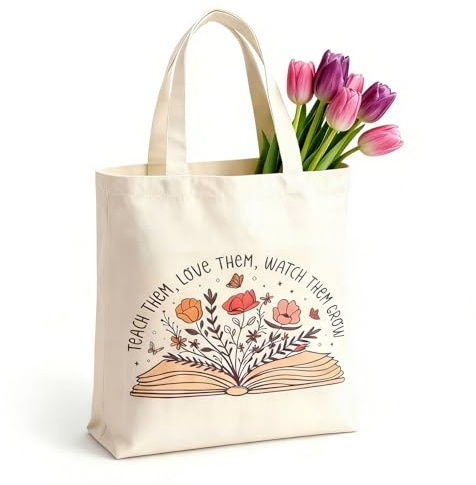 SLIAXINT 1PCS Borsa in tela regalo insegnante e mamma tote bag donna con frase stampata shopper resistente 39x33 cm borsa per libri e spesa per lavoro scuola viaggio regali premurosi adatti alle donne