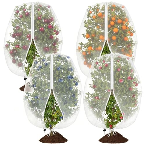 Vepazony 4 redes para árboles frutales, 1 x 1,5 m, 1 x 0,8 m, red de tomate con cordón de cremallera, protección de plantas de cerezo y arándanos, bolsa de malla para fresas, verduras, cubierta de