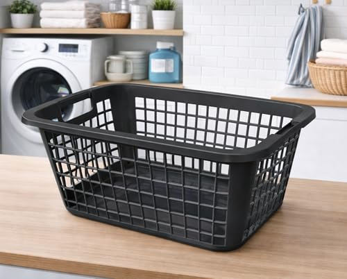 Großer Wäschekorb 69 Liter Kapazität 62x43x27cm mit Griffen Plastik Kunststoff Anthrazit