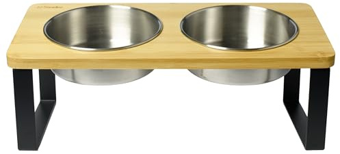 Sendez Erhöhter Doppelnapf für Katzen & Hunde – 2X 250 ml Edelstahlnäpfe mit Ständer – Futternapf Set rutschfest & spülmaschinengeeignet – Futter- und Wassernapf Haustiere