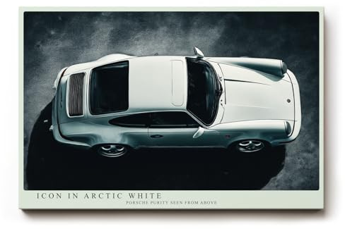 Paul Sinus Wandbild 90x60cm Icon in Arctic White klassischer Sportwagen von oben moderne Auto Kunst Poster für Wohnzimmer Büro
