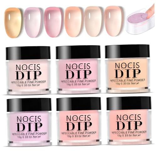 Nagel Dip Pulver Set, 6 Farben, transparentes Jelly Dip Pulver, langanhaltendes DIY French Maniküre Set für Anfänger, Salon Starter für zu Hause