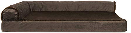 FurHaven Cooling Gel Dog Bed for Large/Medium Dogs w/Removable Bolsters & Washable Cover, For Dogs Up to 55 lbs - Plush & Velvet L Shaped Chaise - Sable Brown, Large