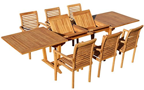 ASS Teak Set: Gartengarnitur Tobago Ausziehtisch 200/250/300cm x 100cm + 6 Alpen Sessel Serie JAV von
