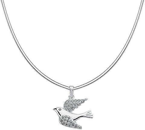 Vinani Anhänger Vogel mit weißen Zirkonia elegant glänzend mit Schlangenkette 50 cm Sterling Silber 925 Kette Italien Taube Bird 2AVO-S50