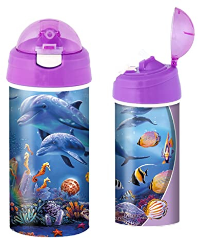 3D LiveLife Drinking Bottle - Seahorse Kingdom from Deluxebase. 3D Lenticular Ocean Water Bottle with Straw. 600ml kids drinks bottle with original artwork from renowned artist, Steve Sundram