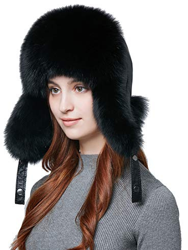 BeFur Leder Fellmütze Unisex Winter Fliegermütze Trappermütze aus eicht Fuchs Waschbär Fell S