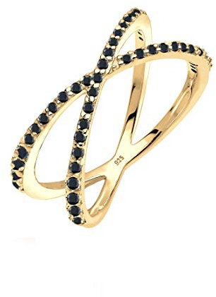 Elli Ring Damen Wickel X Kreuz mit Zirkonia Kristallen in 925 Sterling Silber Vergoldet