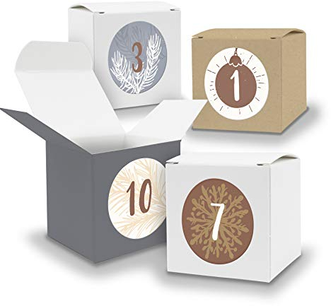 DIY itenga AdventskalenderSet V16 Z15 zum Selberbefüllen 24x Quader Würfel gemischt grau braun weiß + Sticker