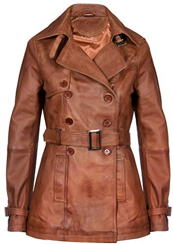 Women's 3/4 Green Ladies Lamb Leather Nappa Trench Coat