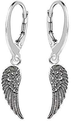 Brisur Ohrringe Ohrhänger mit einem Engelsflügel aus Sterling Silber 925 für Damen und Girls L= 32.0 mm