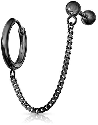 beyoutifulthings 1 Knorpel Ohr-stecker Klick-Creole Kette Cartilage Labret Piercing-s Tragus Schwarz Edelstahl Schraub-Verschluss