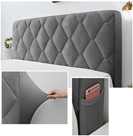 WYJHNL Bett Kopfteil Schonbezug Protector mit Stretch-Seite und Tasche Einfarbig Staubdichter Baumwollbezug für Kopfteil 140,160,180,200,Grau,120cm(47inch)