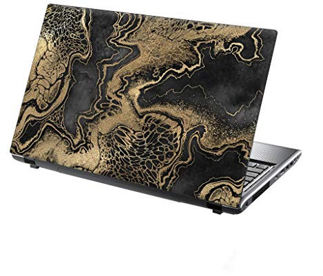 TaylorHe 15.6 inch 15 inch Laptop Skin Vinyl Decal MADE IN ENGLAND Abstract Gold Foil on Dark Marble