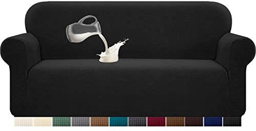 Granbest Stretch Wasserdicht Sofabezug 1 Stück Sofahusse Spandex Jacquard Elastische Couchbezug mit Anti-Rutsch-Schaumstoffe (3 Sitzer, Schwarz)