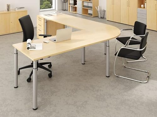 Sitz-Steh-Schreibtisch EL.160x80cm Schreibplatte Eiche, Gestell Silber