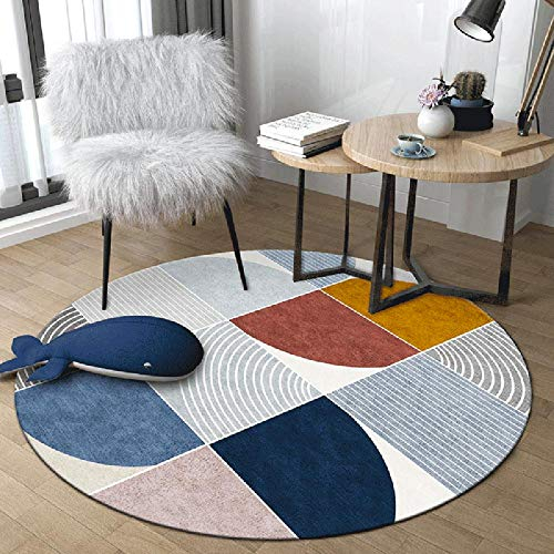 WJW-DT Blau Grau Gelb Runde Teppich Teppiche für Wohnzimmer Schlafzimmer Flure Geometrischer Stil Durchmesser 80 100 120 140 160 180 200cm-180cm