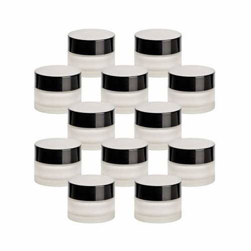 gouveo Lot de 12 pots à crème vides en verre mat 30 ml avec couvercle à visser noir et brochure
