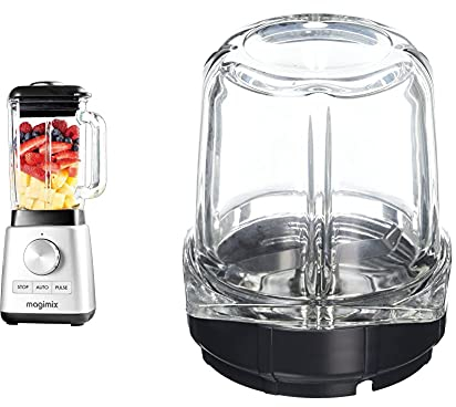 Magimix 11630 Power Blender with Quiet Mark Approval, Metal/Glass, 1.3 W, 1.8 liters, Satin & 17654 Mill Attachment, Glass, Clear