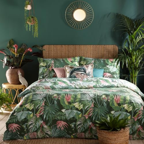 furn. Amazonia Rainforest Reversible Duvet Cover Set – Tropical Jungle Print with Wildlife & Botanicals (Super King, Jade Green)