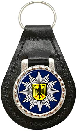 Giftshop UK Bundespolizei Leder Schlüsselanhänger - Birne, Schwarz, Metallisch - Erwachsene, Männlich