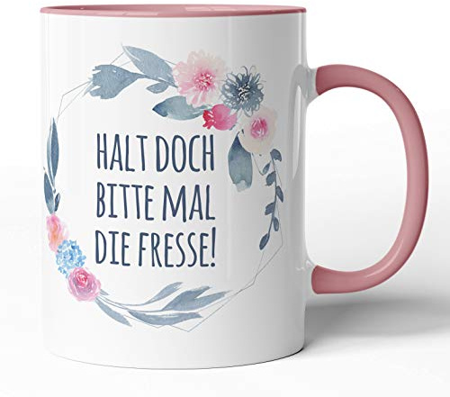 Kaffee-Tasse Schimpfwörter Beleidigung Ironie Geschenk-Tasse Geburtstag lustige Büro-Tasse - Spülmaschinenfest - beidseitig Bedruckt (Tasse, Halt die Fresse)