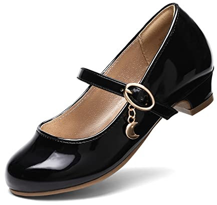 DREAM PAIRS Kids Ballerine Bambina Scarpe Bambina Eleganti con Tacco Festa Principessa Lucida Piatto Scarpe,Size 32,Nero/Pat,KFL219