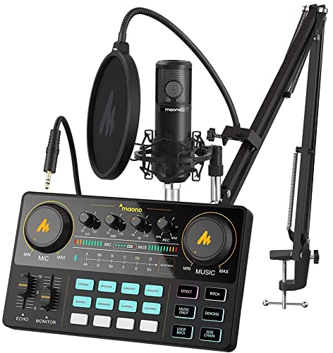 Audio Interface with DJ Mixer and Sound Card, MAONO Maonocaster Lite Portable ALL-IN-ONE Podcast Production Studio with 25mm Large Diaphragm Microphone for Live Streaming, PC, Recording (AU-AM200-S6)