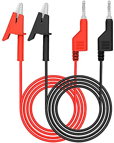Greluma 2 Stk. Messleitungen, 4 mm stapelbarer Bananenstecker an krokodilklemmen Flexibler Kabeldraht (1 m / 3,3 Fuß) für elektrische Multimeter Prüfung