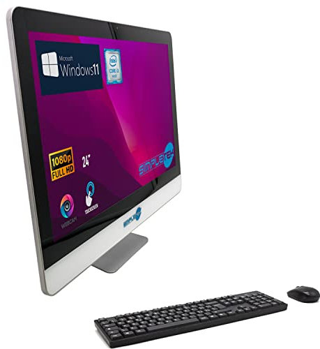 SIMPLETEK All in One Touch Screen Windows 11 Professional | 24” Full HD Core i3 2.40 Ghz | 16GB RAM SSD 240GB | Webcam integrata touchscreen HDMI LAN Wi-Fi Bluetooth USB 3.0 PC Fisso Computer Desktop