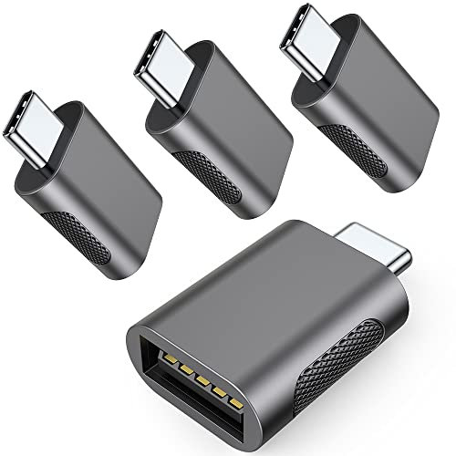 AuviPal Upgrade 10Gbps USB C to USB 3.0 OTG Adapter (4 Pack), USB Type C Male to USB A Female, Thunderbolt 4/3 to USB Converter for MacBook Pro/Air, iPad, iMac and More Type C Devices - Space Grey