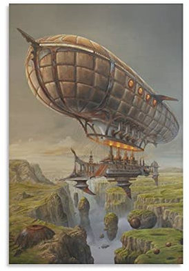 FENGDIAN Zeppelin Steampunk-Poster, 1 Gemälde auf Leinwand, Wandkunst, Poster, Scrollbild, Druck, Wanddekoration, Heimposter, 30 x 45 cm