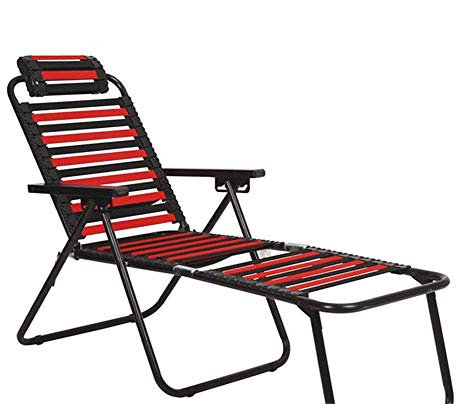 Klappsessel aus Metall Bequemer Klappsessel mit Kopfstützenkissen Liege-Lounge-Liege Terrassenliege Relaxsessel für den Garten Pool Outdoor-Armlehne Ergonomische Fußstütze Kurz Rot Bl little surprise